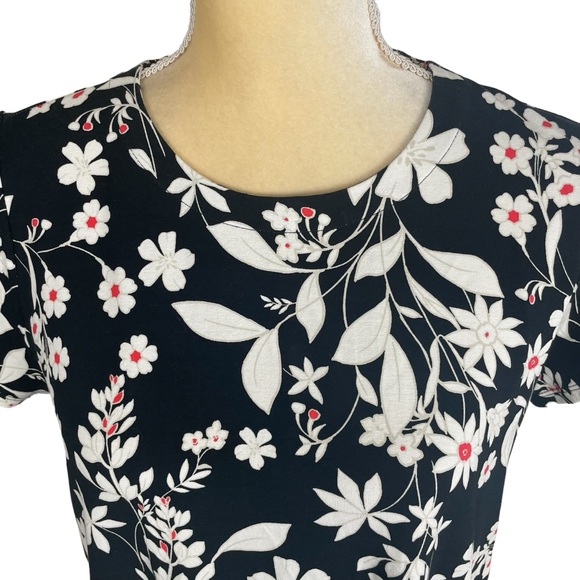 J Jill Wearever Collection Floral Shift Dress‎ Black White Short Sleeve Size M - Picture 8 of 14